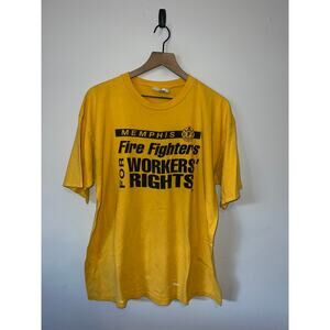 Vintage Memphis FireFighter Shirt  Workers Rights Tee Fire Fighter VTG XL Yellow